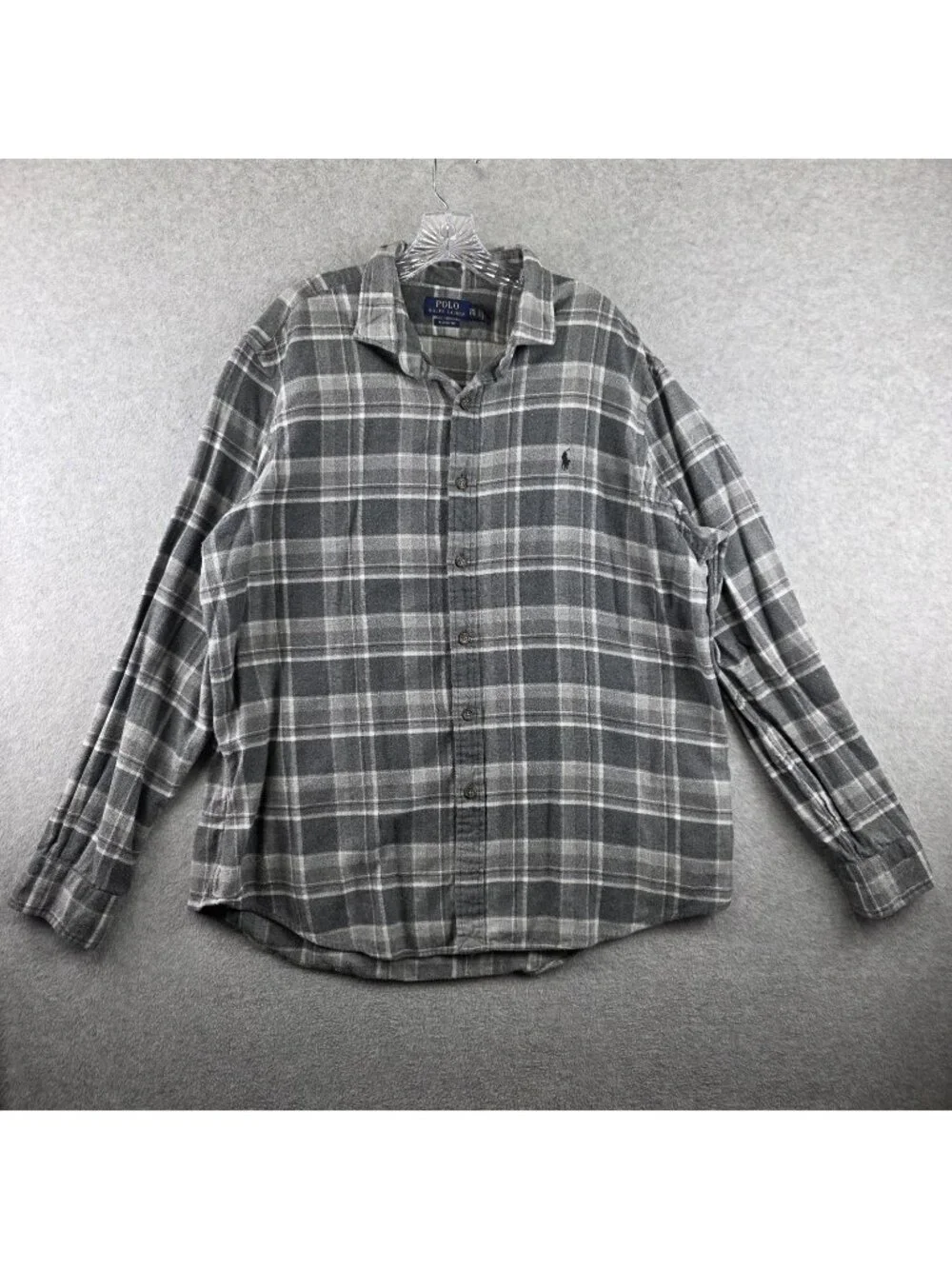Polo Ralph Lauren Shirt Mens 2XL Gray Plaid Long Sleeve Button Up Pony Logo
